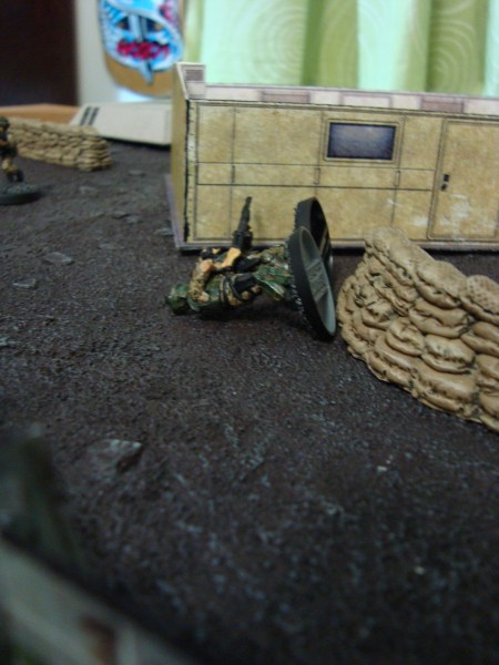 The machinegun in the tower guns down Bruce and Swartz