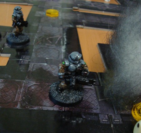 Heavy infantry advancing behind smoke