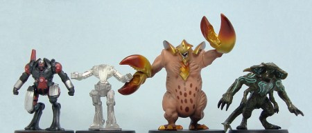 L to R: Sasha Hammer, Reaper CAV Weasel, Zorog, Pacific Rim Heroclix Scunner