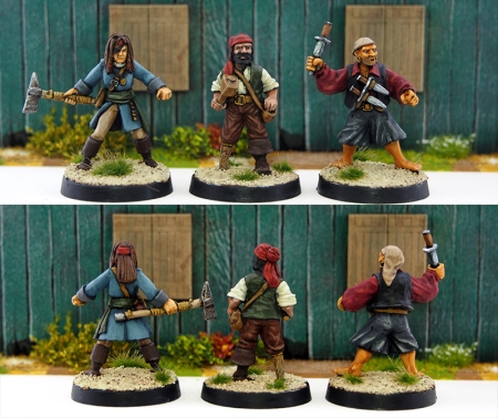 Three 28mm pirate miniatures