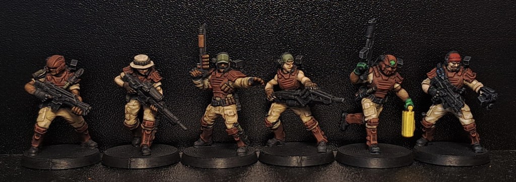 Six painted colonial marine miniatures by Velrock Art.
